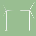 Two Wind Turbines Standing On Green Background For Clean Energy Production