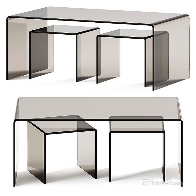 Modern Coffee Table Design With Glass Top And Geometric Black Metal Frame For Minimalist Living Room 3d model 