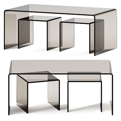 Modern Coffee Table Design With Glass Top And Geometric Black Metal Frame For Minimalist Living Room 3d model