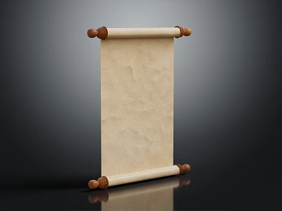 Scroll Decorative Display Piece With Cream Colored Paper Brown Wooden Ends And Dark Background 3d model
