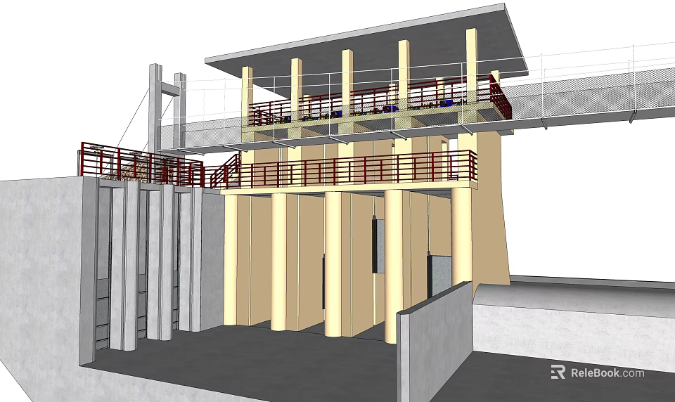 Modern Exterior Architectural Structure With Columns Balcony Staircase And Open Design 3d model 