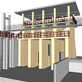 Modern Exterior Architectural Structure With Columns Balcony Staircase And Open Design