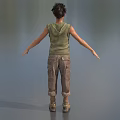 Game Movie Female Character in Green Sleeveless Vest Brown Cargo Pants Boots with Outstretched Arms