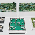 Detailed City Planning Architectural Scale Models with Terrain Features and Green Building Layouts