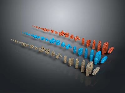 Carved Wood and Stone Decorative Ornaments with Various Colors Different Shapes Arranged as Symbols 3d model