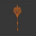 Ornate Decorative Staff With Intricate Metal Spiked Top And Carved Handle Design