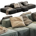 Modern Gray Modular Sectional Sofa With Plush Cushions And Cozy Blanket