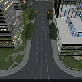 Aerial Urban Planning Design With Modern High Rise Buildings Road Green Areas And Streetlights