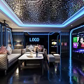 Luxury KTV Room Interior With Sofas Coffee Table And Neon Lights 3d model