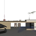 Modern Wooden Tea Table and Black Chairs with Decorative Plant and Tea Utensils