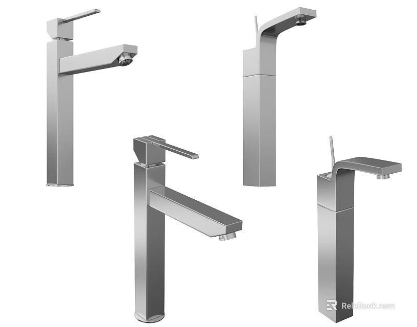 Modern Stainless Steel Faucets Featuring Multiple Design Styles Suitable for Bathroom and Kitchen Use 3d model