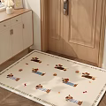 Entryway Hallway Design With White Cabinets Wooden Door And Dog Patterned Rug