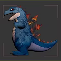 Blue Dinosaur Plush Toy with Red Spikes White Belly Open Mouth Standing on Dark Background