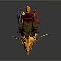 Mythical Character Riding Yellow Horned Creature With Red Saddle And Ornate Horns