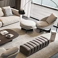 Elegant Sofa and Coffee Table Set with Beige Cushions Accent Chairs Ottoman and Floor Lamp