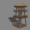 Traditional Wooden Tower With Spiral Staircase Octagonal Roof And Stone Base