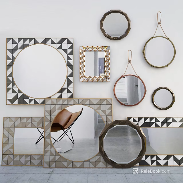 Decorative Interior Wall Mirrors With Various Shapes And Geometric Frame Designs 3d model