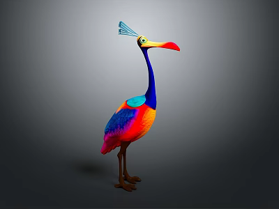 Vibrant Artistic Bird With Colorful Feathers Long Beak And Crest On Gray Background 3d model