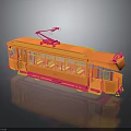Vintage Orange Pink Tram Model With Multiple Windows And Overhead Wire Design
