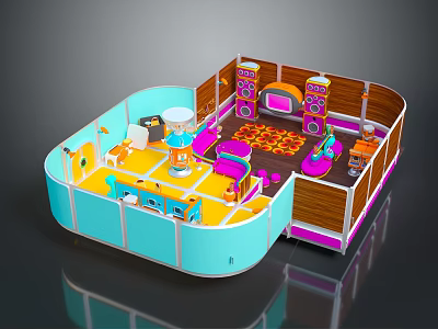 Commercial Equipment For Kids Interactive Play Area With Colorful Seats Speakers And Patterned Floor 3d model