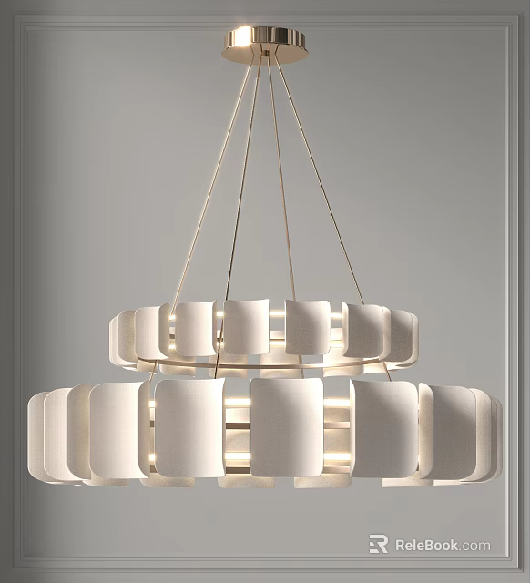 Modern Multi Tier White Shade Chandelier With Golden Hanging Wires For Elegant Interior Space 3d model 