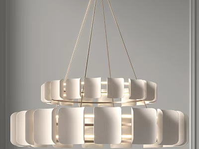Modern Multi Tier White Shade Chandelier With Golden Hanging Wires For Elegant Interior Space 3d model