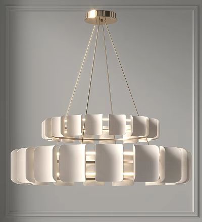 Modern Multi Tier White Shade Chandelier With Golden Hanging Wires For Elegant Interior Space 3d model