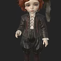 Woman In Vintage Black Coat With Red Laces White Blouse And Balloon Pants
