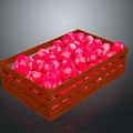 Fresh Pink Fruits Filled in Wooden Crate on Dark Background