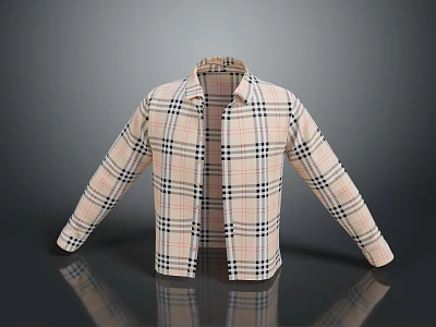 Classic Beige Plaid Overshirt With Collared Neckline And Long Sleeves 3d model