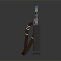 Silver Gray Metal Pistol With Brown Leather Strap And Gray Holster