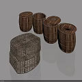 Swing Door Design With Wooden Barrels And Woven Basket Decorations