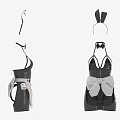 Cute Black And White Maid Dress With Apron Bow Tie And Bunny Ear Headband