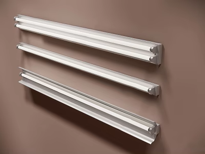 Sleek Silver Elongated Light Fixtures Mounted On Beige Wall For Interior Lighting 3d model