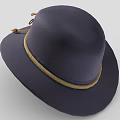 Dark Blue Wide Brim Hat With Yellow Ribbon Gold Buckle And Tassels