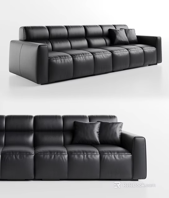 Modern Black Leather Sectional Sofa Design With Comfortable Cushions And Seats 3d model