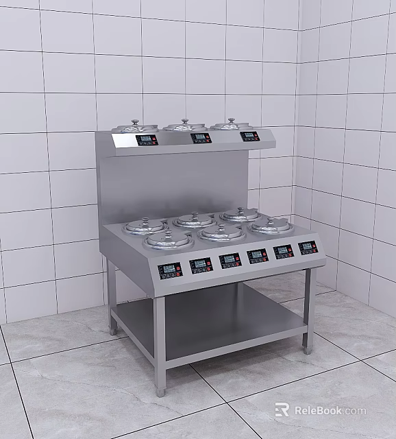 Commercial Kitchen Stainless Steel Food Warmer Station With Multiple Heating Pans And Control Panels 3d model 