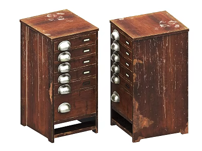 Vintage Wooden Drawer Cabinets With Metal Handles And Distressed Finish Pair 3d model