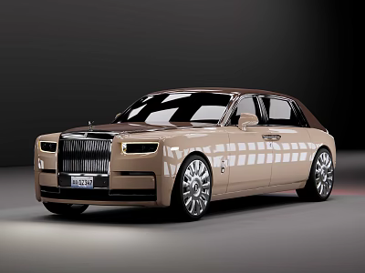 Rolls-Royce Sleek Luxury Sedan Champagne Gold Exterior With Signature Grille LED Headlights And Chrome Wheels 3d model