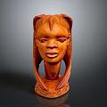 Hand Carved Wooden Head Sculpture With Intricate Hair And Decorative Base