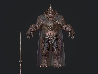 Fantasy Warrior Game And Movie Character In Spiked Helmet Metallic Armor With Cloak And Longsword 3d model