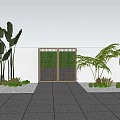 Modern Entrance Gate With White Wall Palm Trees And Paved Pathway