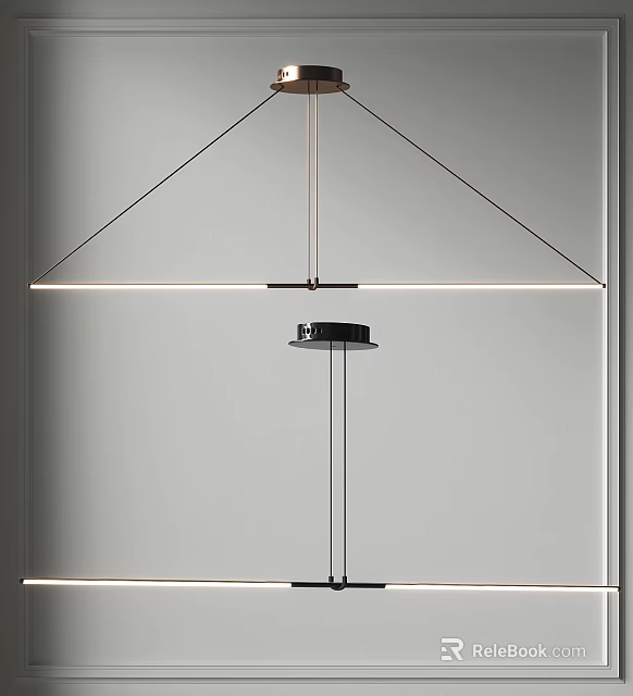 Geometric Modern Pendant Light With Black Metal Frame And Linear LED Illumination 3d model 