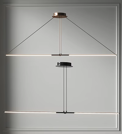Geometric Modern Pendant Light With Black Metal Frame And Linear LED Illumination 3d model