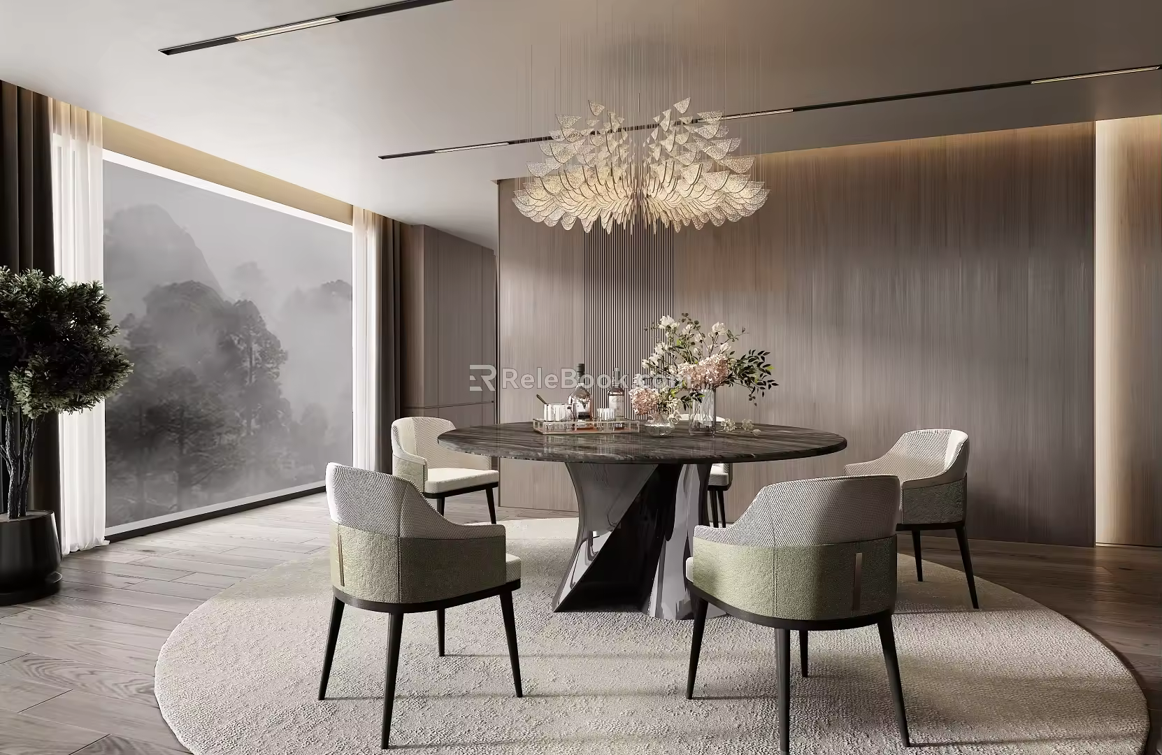 Minotti Miloti modern dining table and chair combination 3d model