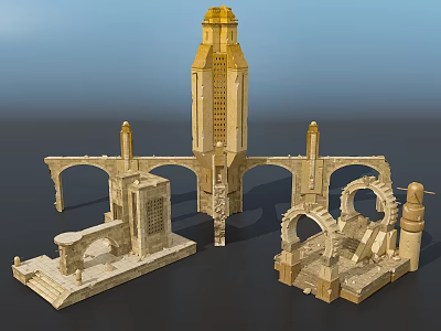 Ancient Stone Architectural Models With Tower Arches Columns And Detailed Design 3d model
