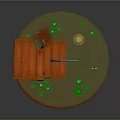 Wooden Fishing Bench With Curved Rod Straw Hat And Lily Pads On Water