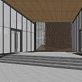 Contemporary Sales Office Building With Large Glass Walls Stepped Entrance And Wooden Decor