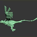 Green Mechanical Flying Bird With Spread Wings And Shiny Translucent Feather Structure 3d model