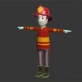 Firefighter Toy Figure With Red Uniform Yellow Stripes Red Helmet And Outstretched Arms